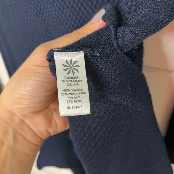 Athleta Waffle Knit Pullover Sweater Navy Merino Wool Blend Thermal Womens XXS - Picture 5 of 7